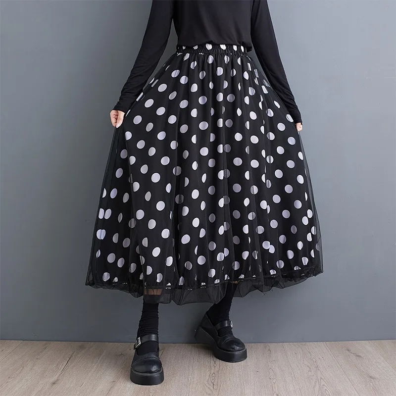 

Summer and autumn new mesh double-layer elastic skirt, fashionable and niche design, printed elastic skirt