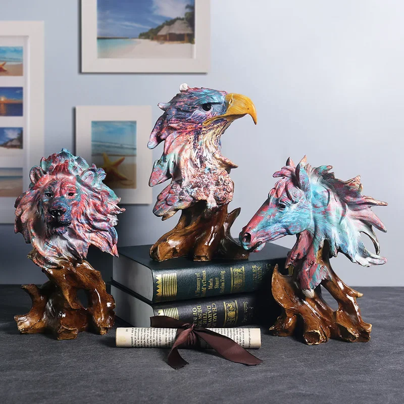 

Colorful Eagle Horse Lion Wolf Oil Painting Statue Sculptures Figurines Room Decor Y2k Bedroom Home Decoration Desk Accessories