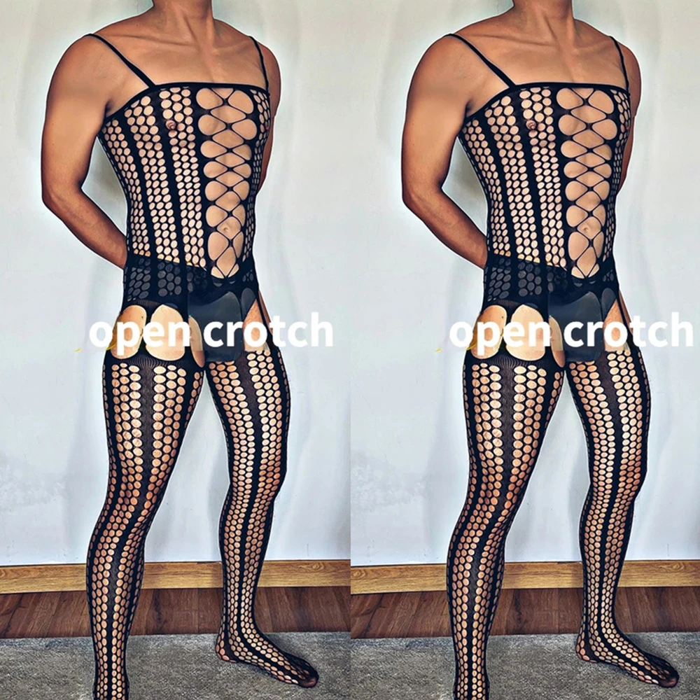 Crotchless بوديستوكينج رجل أسود مثلي الجنس شفافة صافي الملابس مثير الملابس الداخلية ارتداءها قطعة واحدة جوارب المثيرة سيسي ازياء