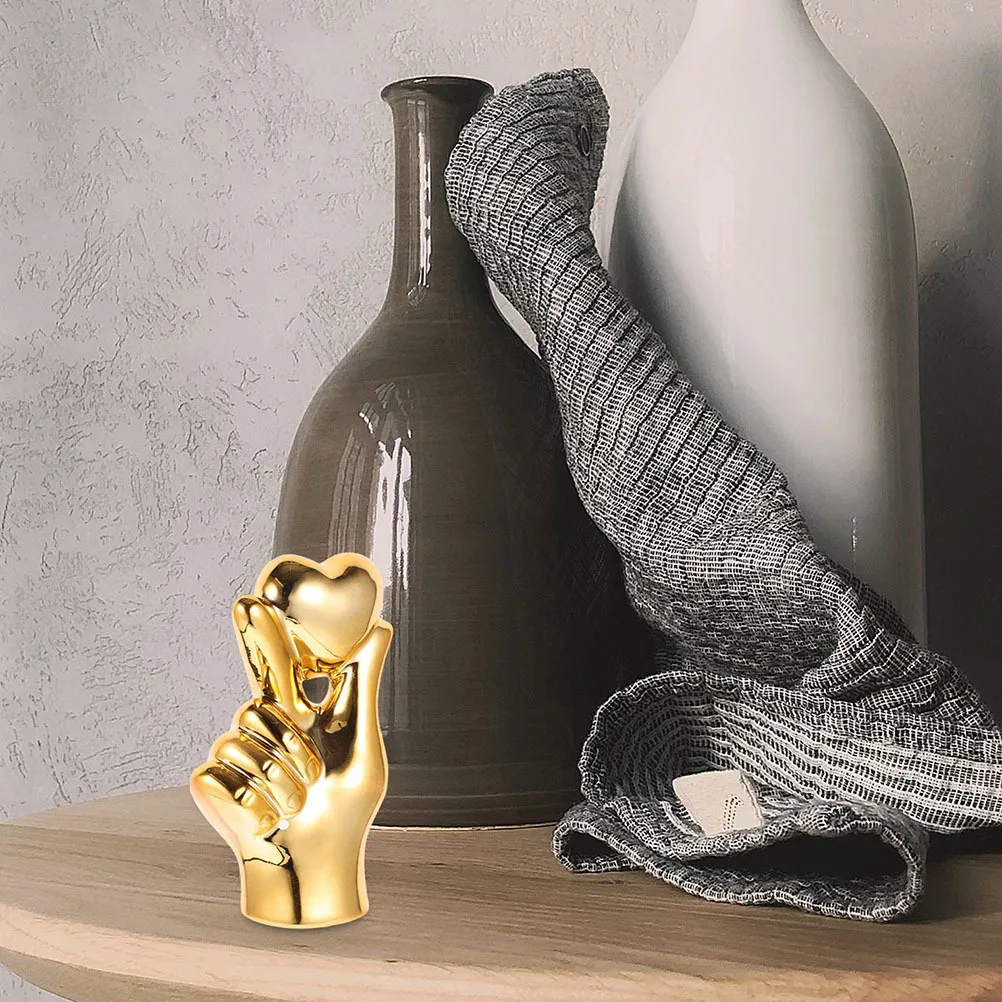 

Home Decor Gesture Sculpture Bookshelf Aesthetic Gold Figurines Aloha Sign Golden Coffee Table for Living Room