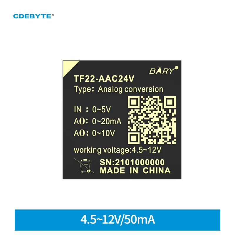 Analog Signal Conversion Module CDEBYTE TF22-AAC24V Input Voltage 4.5-15V Output Voltage 24V/50mA Small Size Shell Fireproof