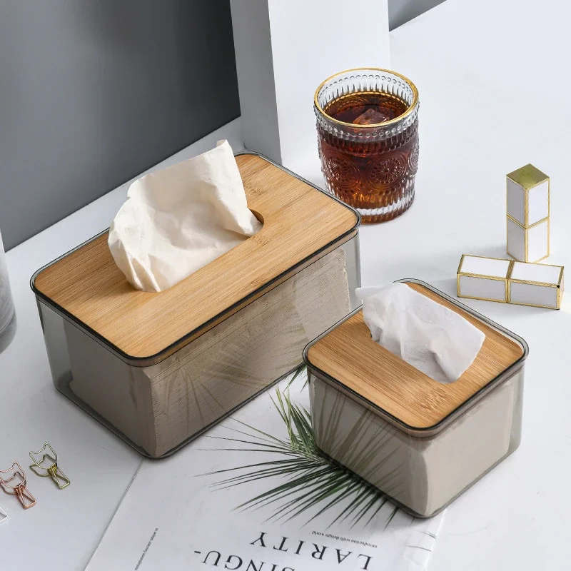 Tissue Clear Box Napkin Household Transparent Rectangular Wooden Modern Desktop Creative Transparent Table Tissue Box Holder