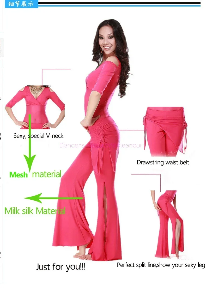 New style Belly dance costume set sexy milk silk top+waist pants 2pcs/suit for women belly dance sets 6kinds of colors