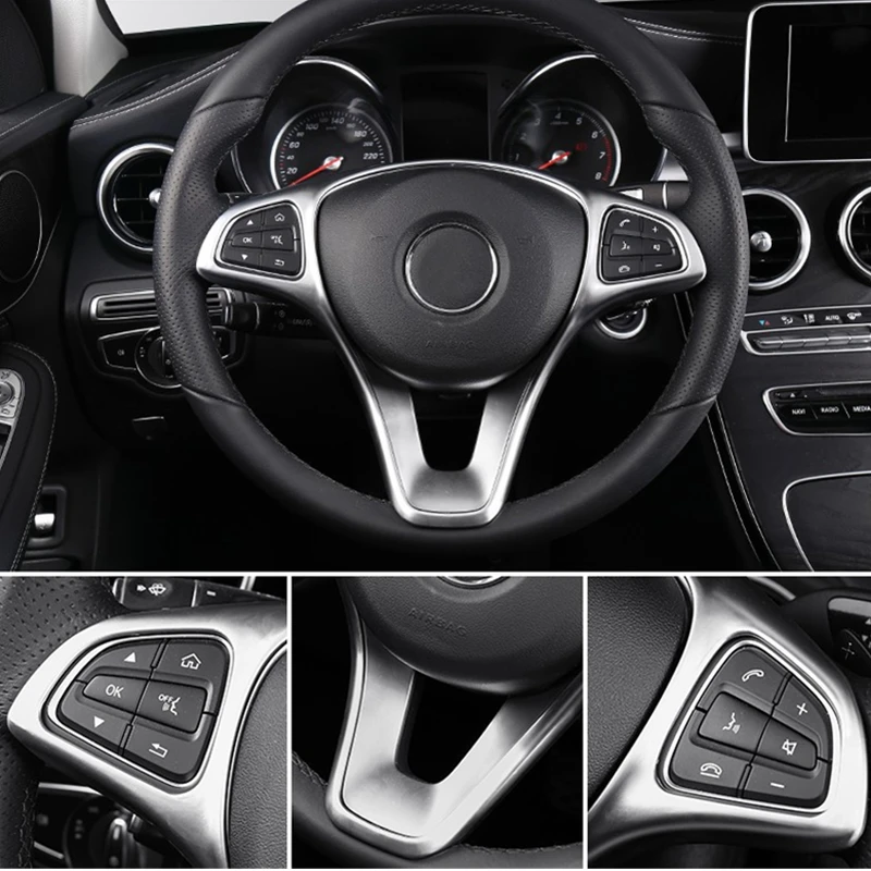 Car Steering Wheel Decoration Frame Cover Trim Stickers Accessories For Mercedes Benz C E Class GLC CLA GLA W205 W213 X253X156