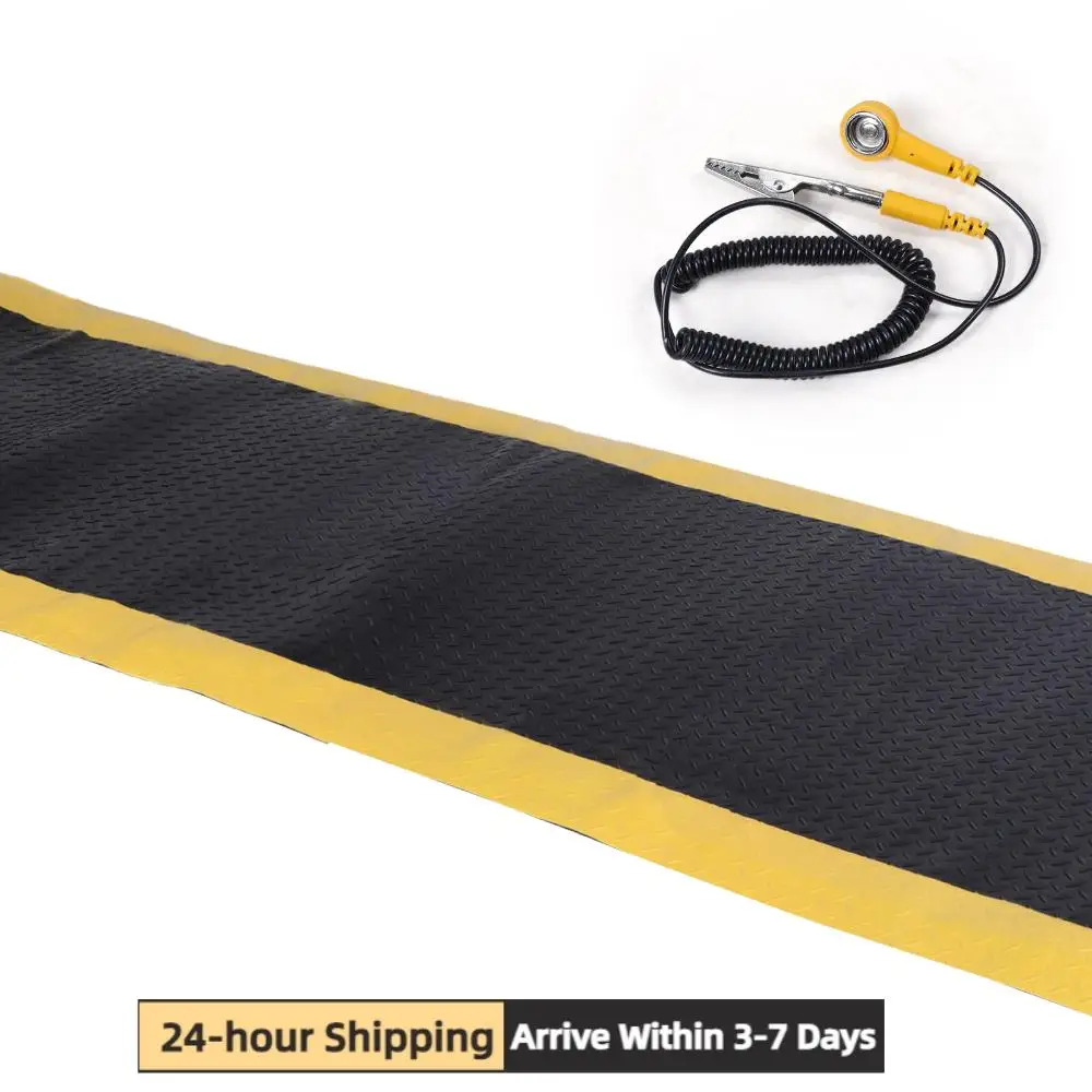 

Anti-Fatigue Conductive Mat 144x36inch Antistatic Anti-slip Mat Thick 3/4in Black with Yellow Border for Garage Warehouses