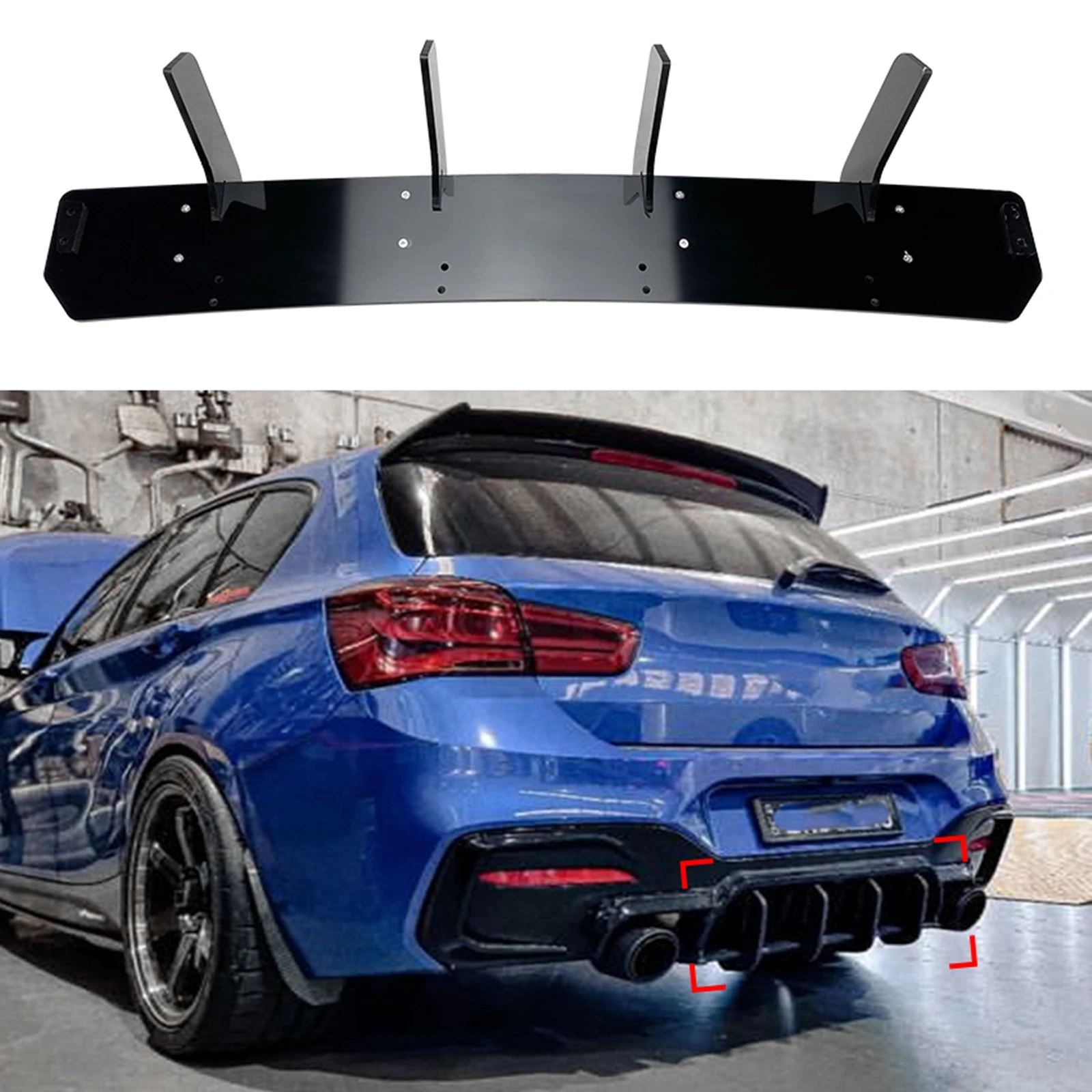 

For BMW 1 Series F20 F21 LCI M135i M140i M Tech Sport 2015-2019 Rear Bumper Diffuser Lip Splitter Boot Spoiler Plate Bracket Kit