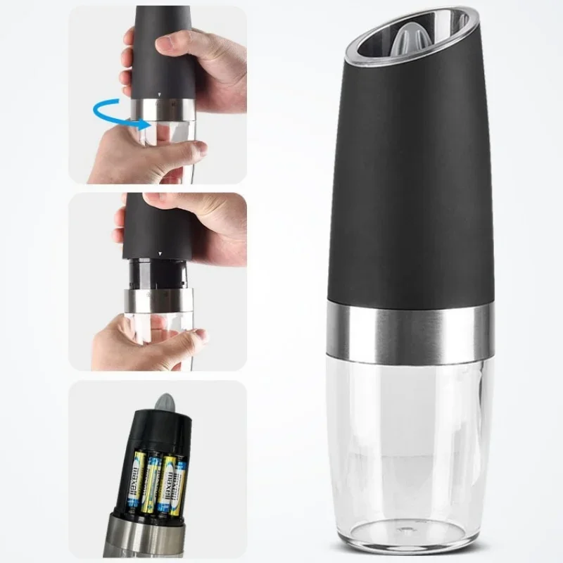 Gravity LED Electric Spice Grinder Electric Fully Automatic Grinder Adjustable Thickness Barbecue Seasoning Tool Pepper Grinder