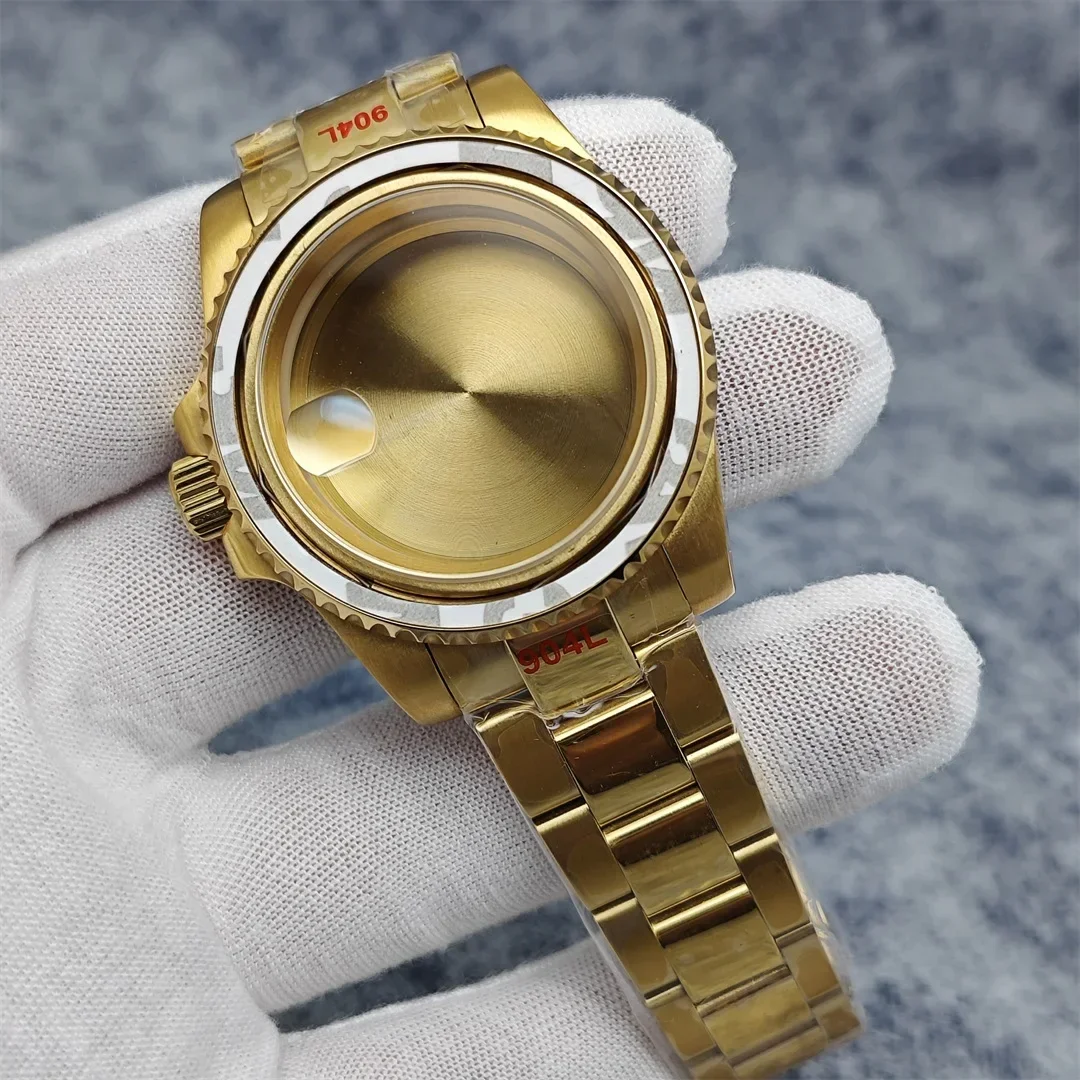 Gold Watch Case 40MM Case Set for NH35A/NH36A Mechanical Movement Case+Strap with Sapphire Crystal  Nh35 Watch Case Accessories