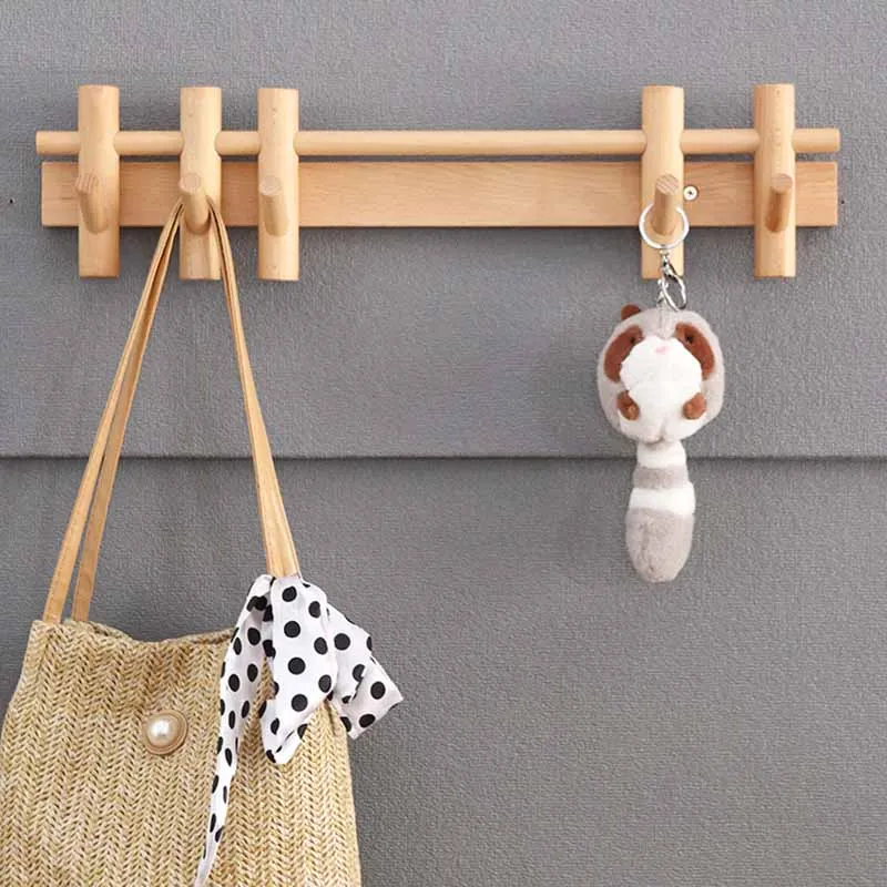 Wooden Entrance Hall Clothes Hanger Wall Mounted Portable Removable Dressing Rooms Cap Bag Coat Shawl Storage Hangers on Wall