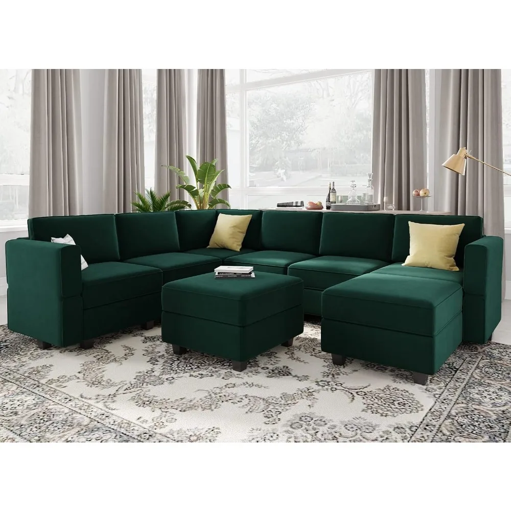 

Modular Sectional Sofa with Storage Seat Oversized U Shaped Couch with Reversible Chaise Velvet Sofa Set with Ottoman Gr