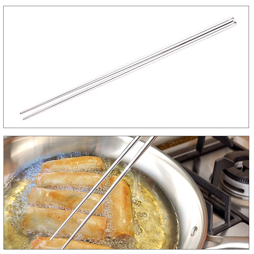 

1 Pair Extra Long Stainless Steel 14 Inch Chopsticks Cooking Hot Pot Frying Grooved Non-Absorbent Design 14 Inch Chopsticks