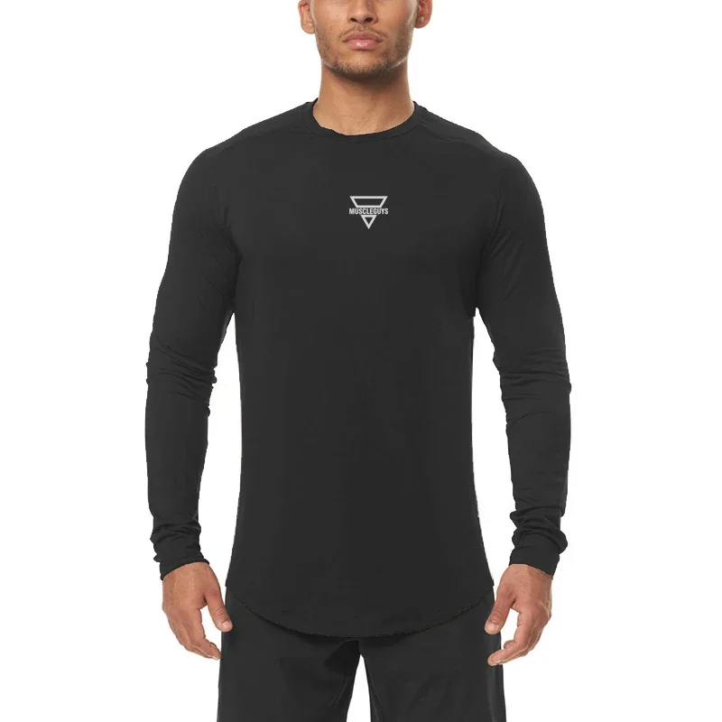 

Мужская спортивная свободная одежда в наличии для тренировок по баскетболу, бега с длинными рукавами и дышащей одеждой для фитнеса