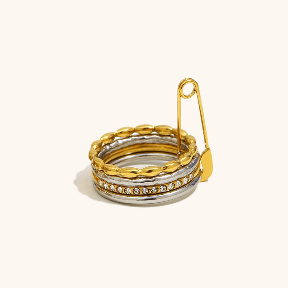 Women's Trendy Pin Shaped Loop Buckle Zircon Ring