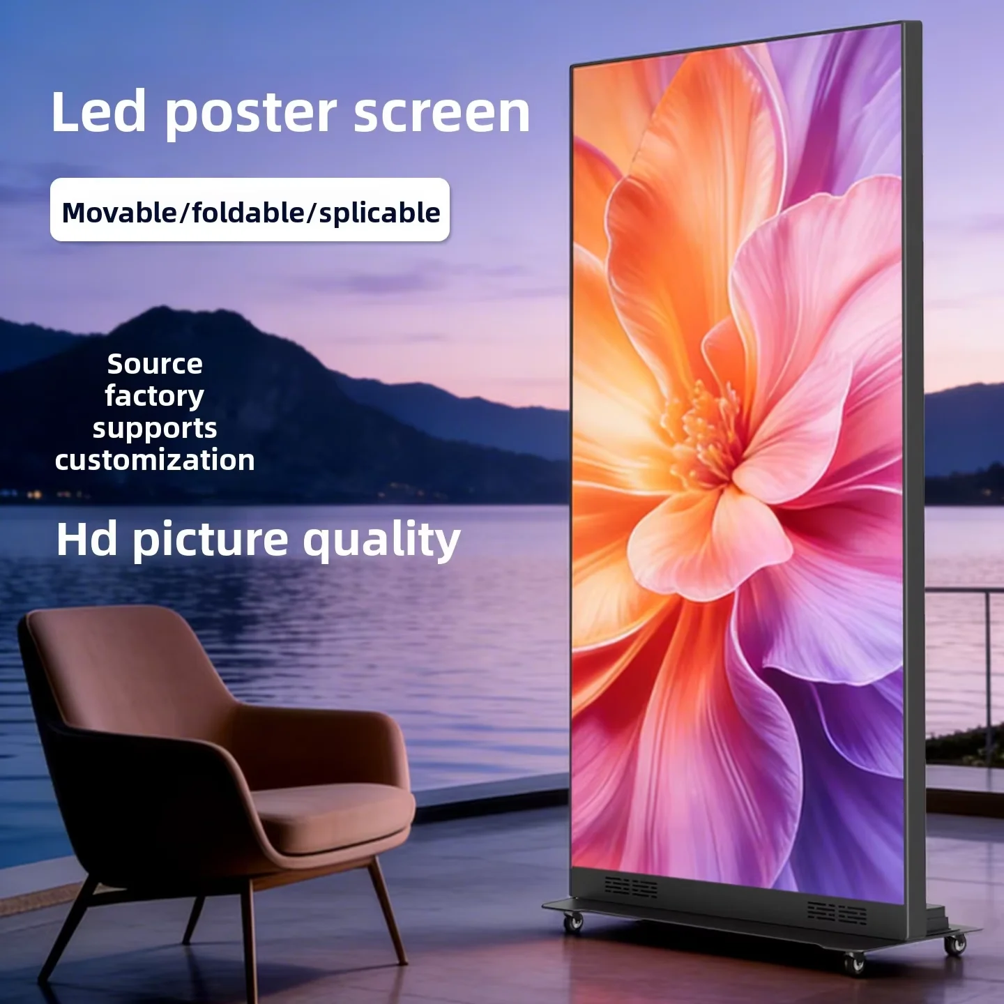 Portable Foldable 4K 16:9 Full Screen LED Digital Signage IP33 Mobile Indoor Outdoor Electronic Poster Screen Mall Display