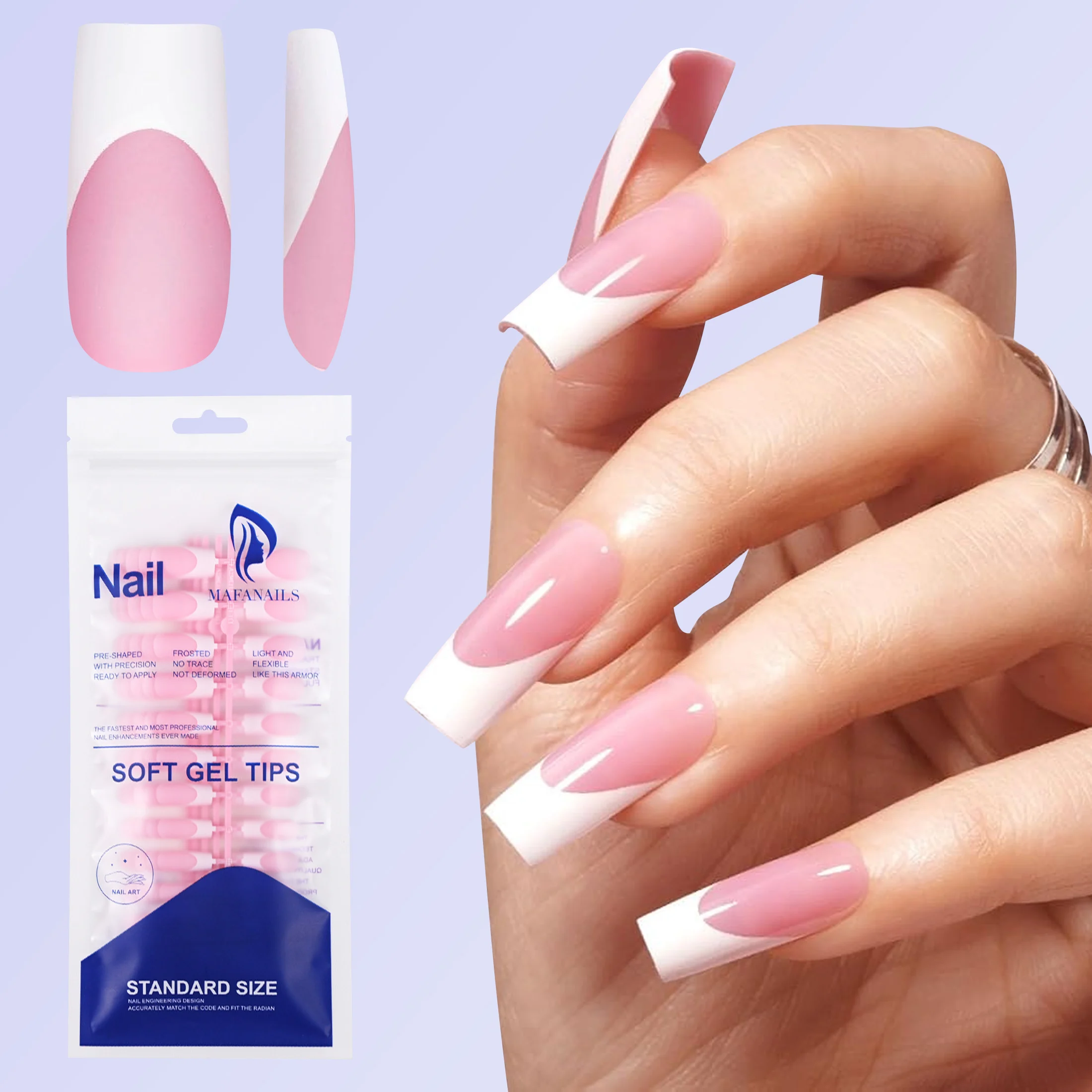 120pcs Fake Nails Tips Gradient Design Artificial False Nails Pink Ombre Medium Coffin Press On Nails Glossy Handmade Acrylic