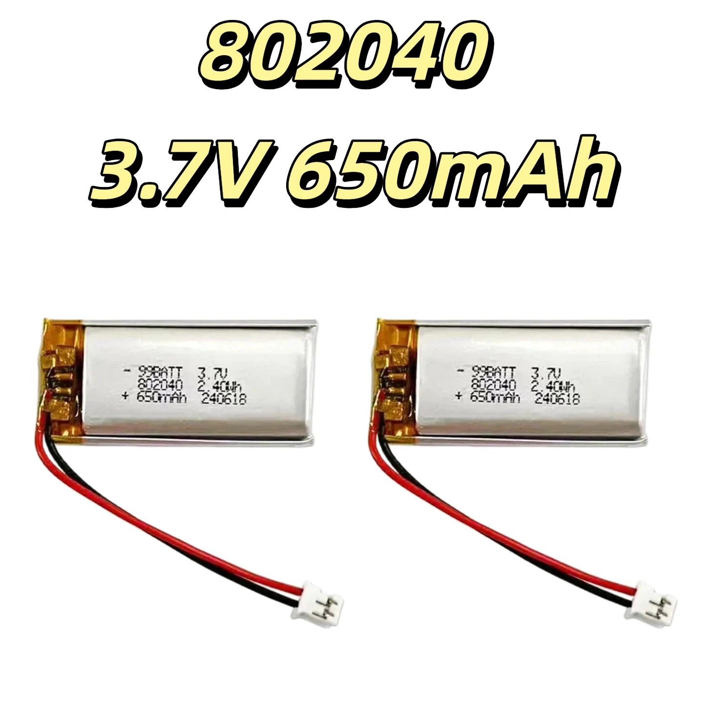 

802040 082040 3.7V 650mAh Lithium Polymer Battery PH 2.0 2P Connector for RC Toys Massage Devices GPS Smart Band, 1-10Pcs