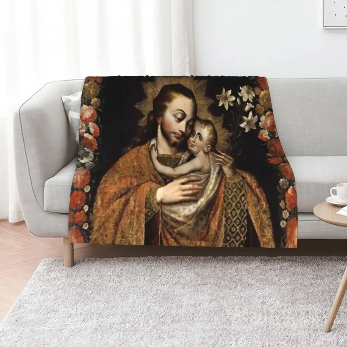 

Year of St. Joseph: Saint Joseph and Jesus Throw Blanket Weighted Soft Plush Plaid warm for winter christmas gifts Blankets