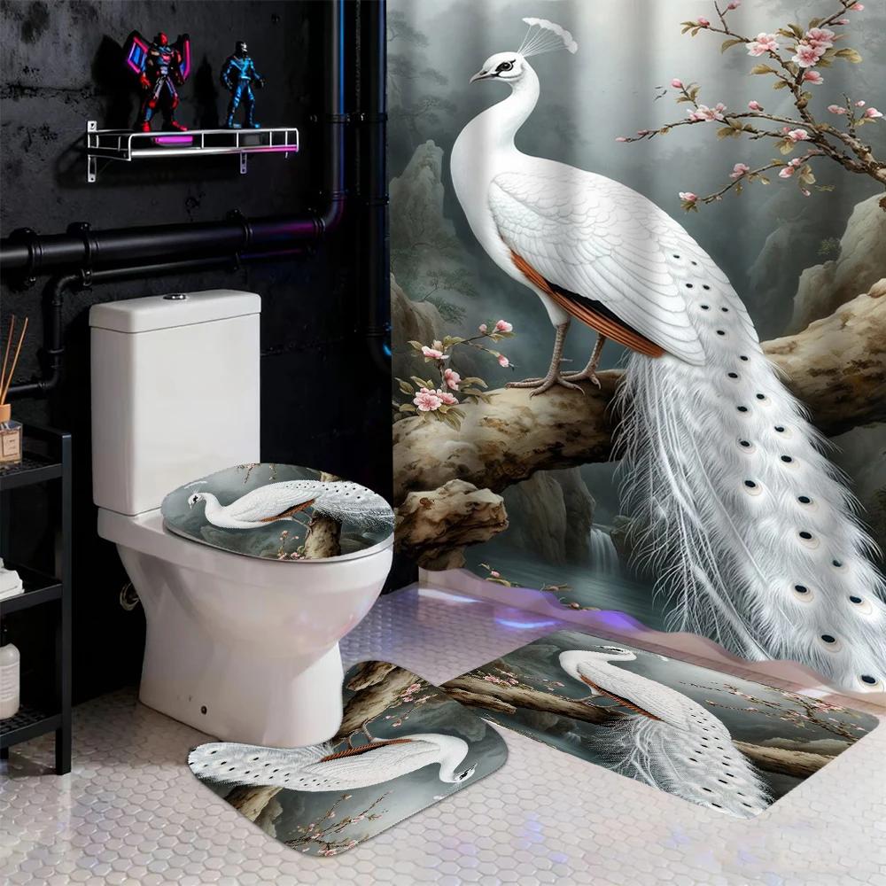 

Элегантная шторка для душа с узором павлина, набор для ванной, водонепроницаемый нескользящий коврик для ванной комнаты, туалетный коврик с 12 крючками, декор для дома