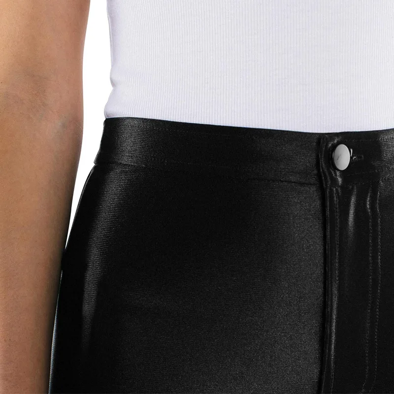 Dames casual leren broek iny patenthuidlichaam een buikcontrole buttlifting broek hoge taille wijde pijpen negen punten