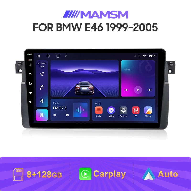 MAMSM  Android 15 Car Radio For BMW 3 Series E46 1999 2000 2001 - 2005 8 Core WiFi 4G GPS Multimedia Car Screen Player DSP 2 Din