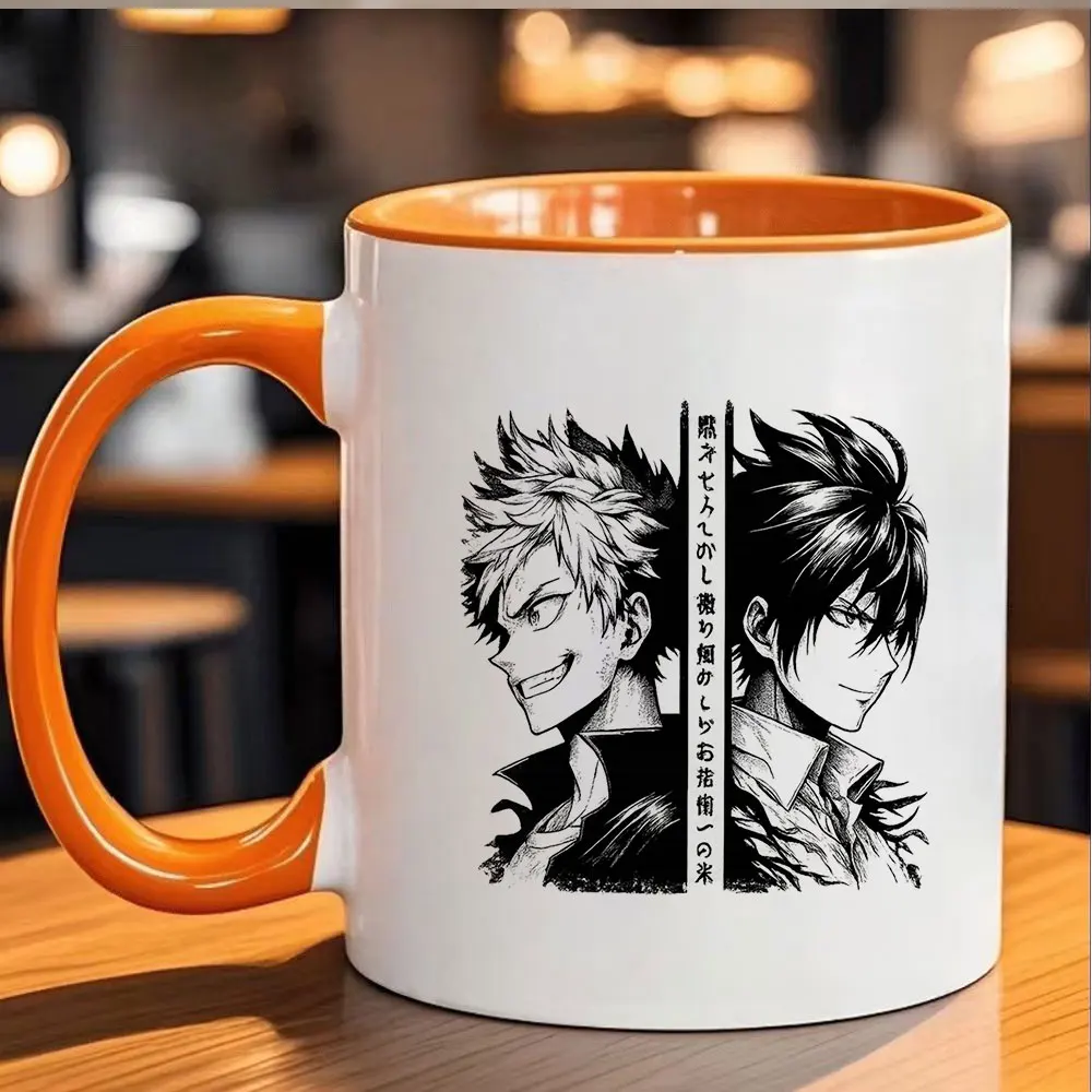 11oz Black and White Anime Character Print Ceramic Coffee Mug for Home Office Tableware Holiday Party Favor Birthday Present Chr