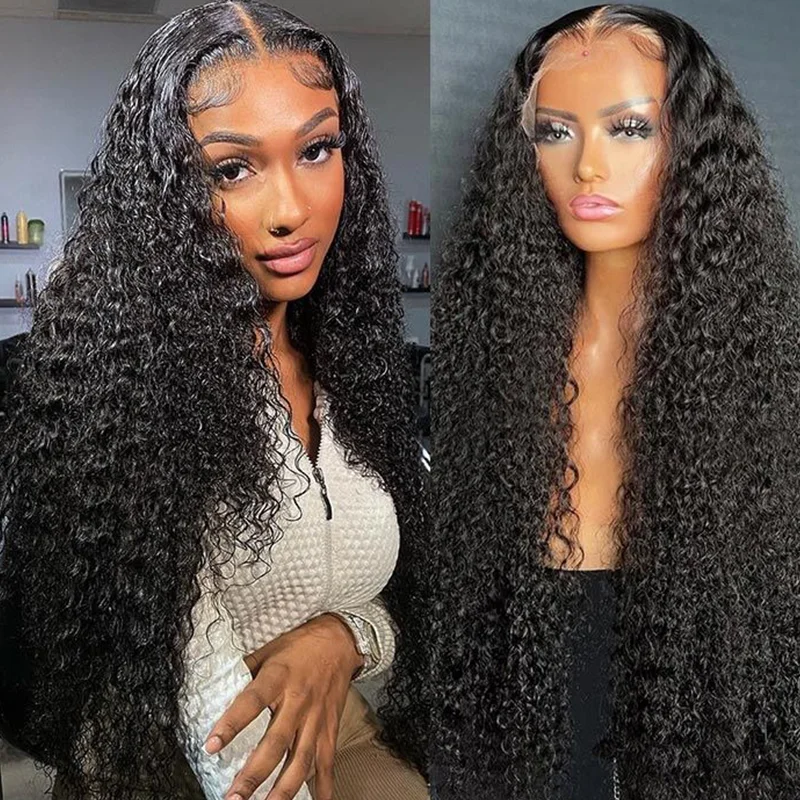 13x6ディープウェーブ人毛ウィッグ 36インチ/44インチ 250%密度 透明HDレースフロント人毛ウィッグ カールレースフロントウィッグ 女性用