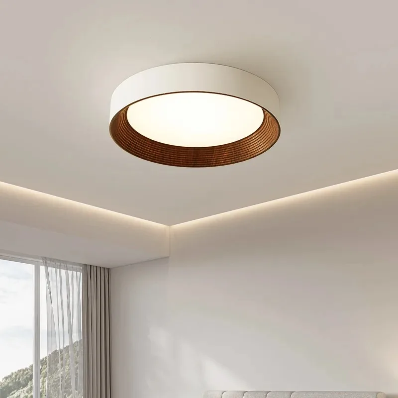 Nordic Creative Wood Grain Ceiling Lamp Minimalist Round LED Chandelier Living Room Balcony Bedroom Hotel Decor Lighting Fixture