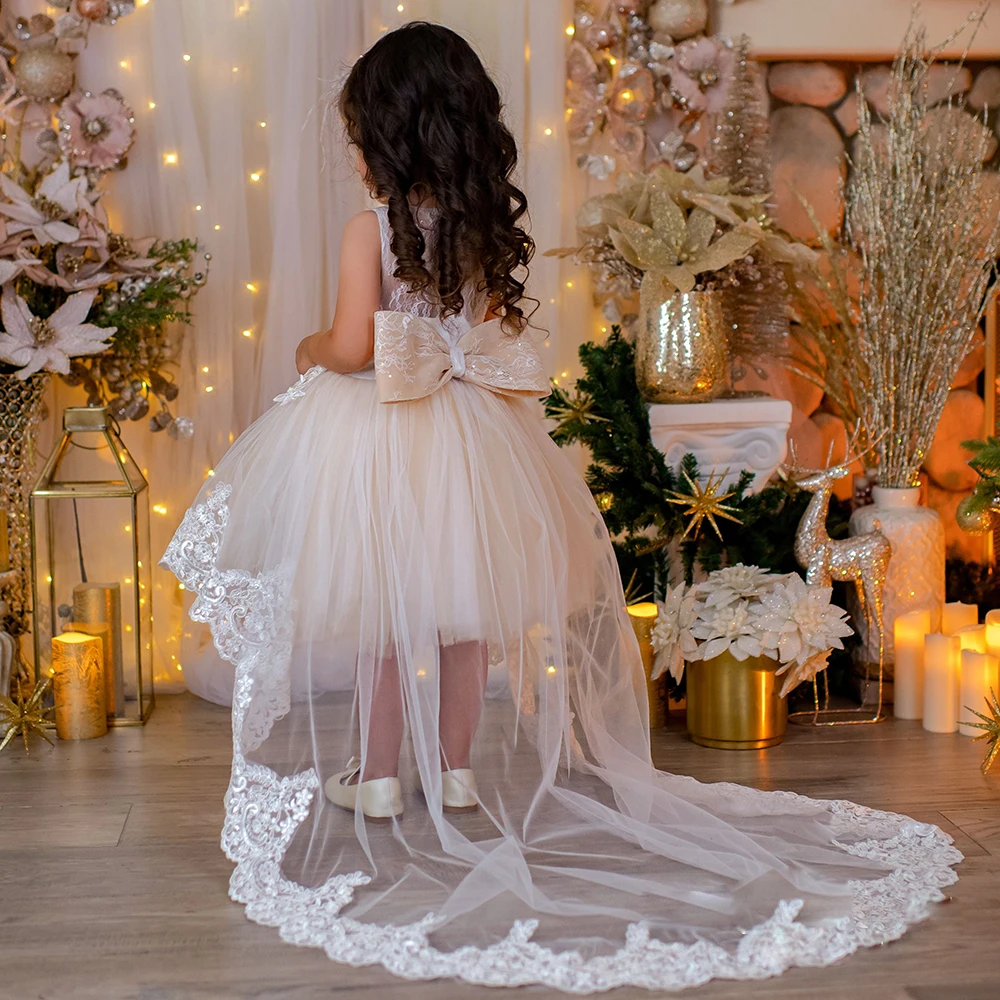 Blumen mädchen Kleid benutzer definierte Taufe Bogen vorne kurz zurück lange Baby Hochzeit Erstkommunion kleines Mädchen Kinder Geburtstags kleid