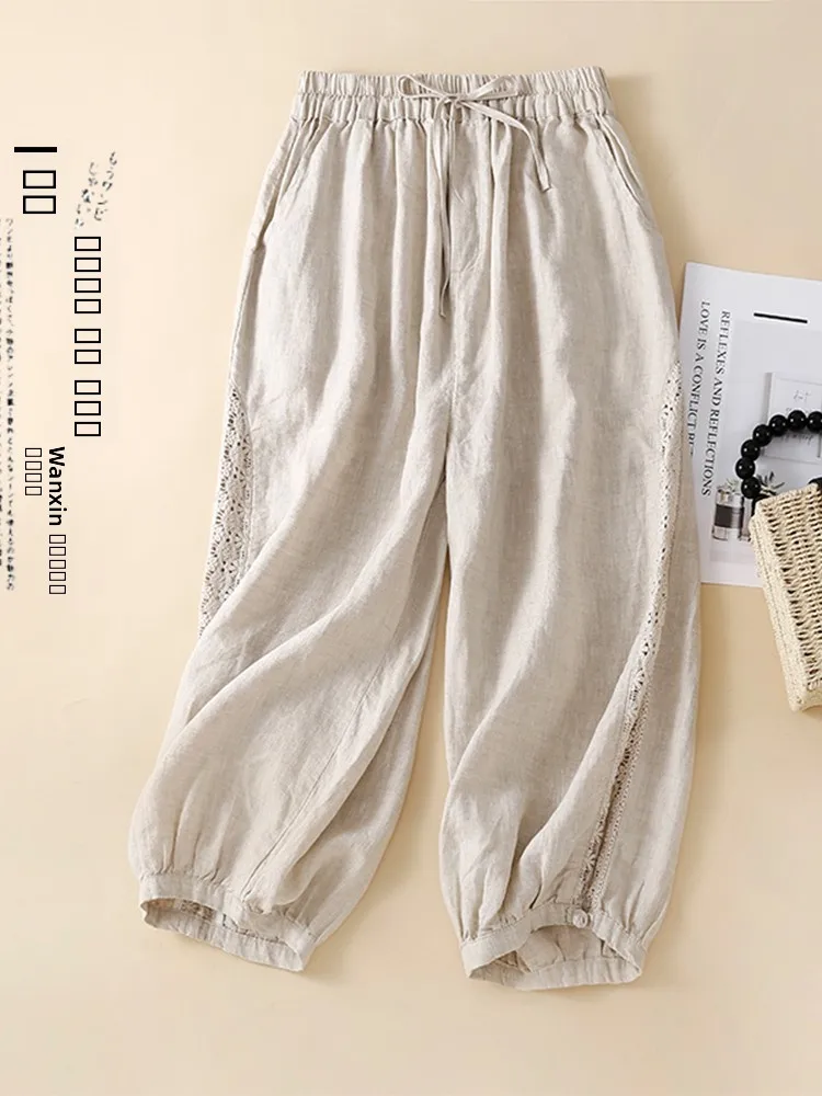 

Повседневные женские брюки-шаровары из хлопка и льна с вышивкой, широкие, модные, весна-лето, новые, удобные, в художественном стиле, для повседневной носки