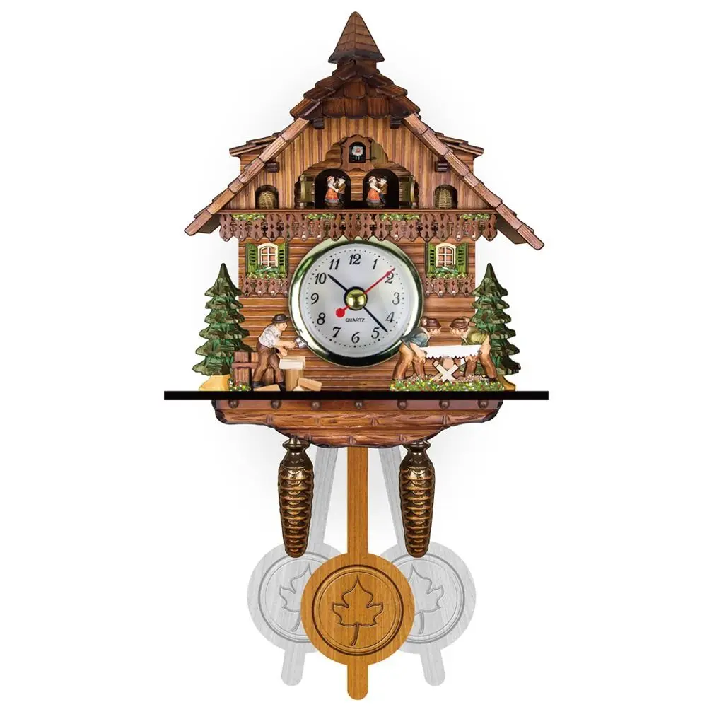 

Forest Tower Wood Pendulum Vintage Clocks Silent Vintage Wood Wall Clock 3D Chiming Realistic Pattern 3D Chiming Clock