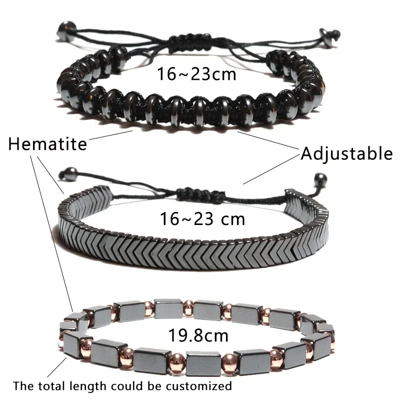 3Pcs Men Bracelet Set Handmade Weaven Braslet Natural Hematite Healing Braclet Stone Adjustable Father\'s Day Gift Wrap Pulseria