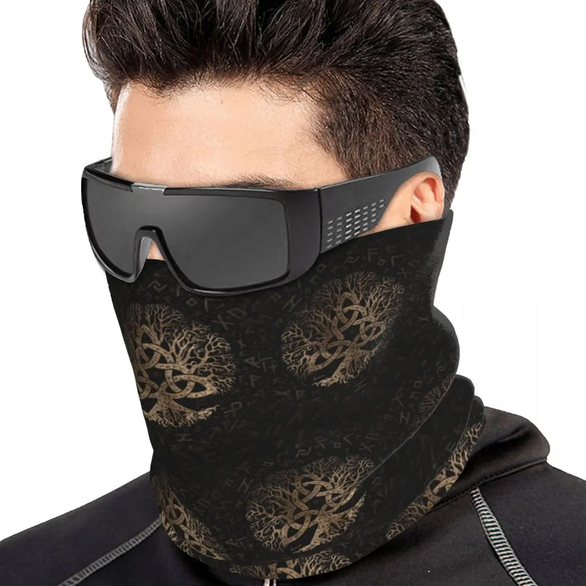 Tree Of Life With Triquetra On Futhark Pattern Bandana Neck Gaiter Wrap Scarf Multi-use Balaclava Unisex Adult Breathable