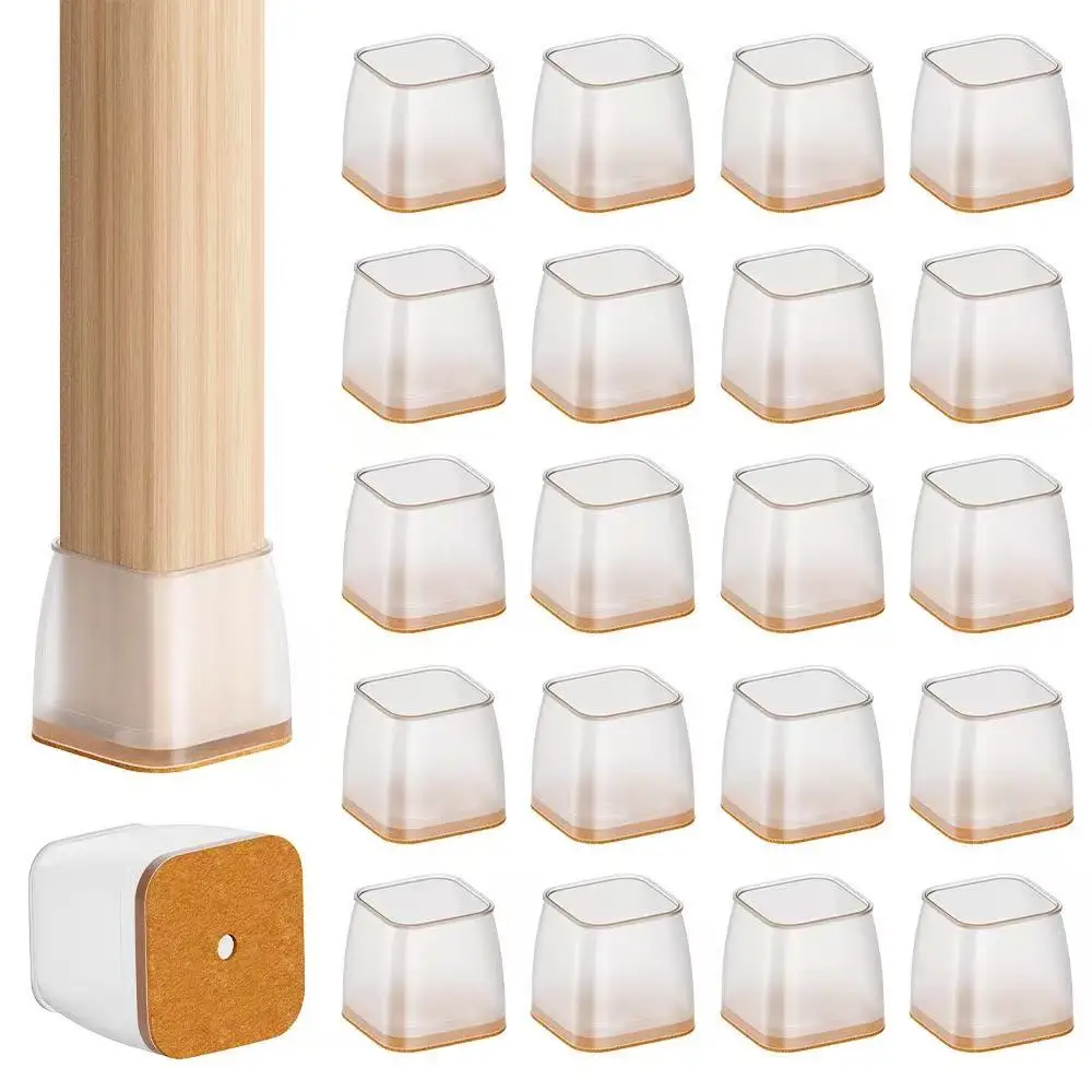 8/16/24PCS Frosted Square Furniture Leg Protectors Caps with Felt Bottom Table Chair Foot Covers for Floor Protection