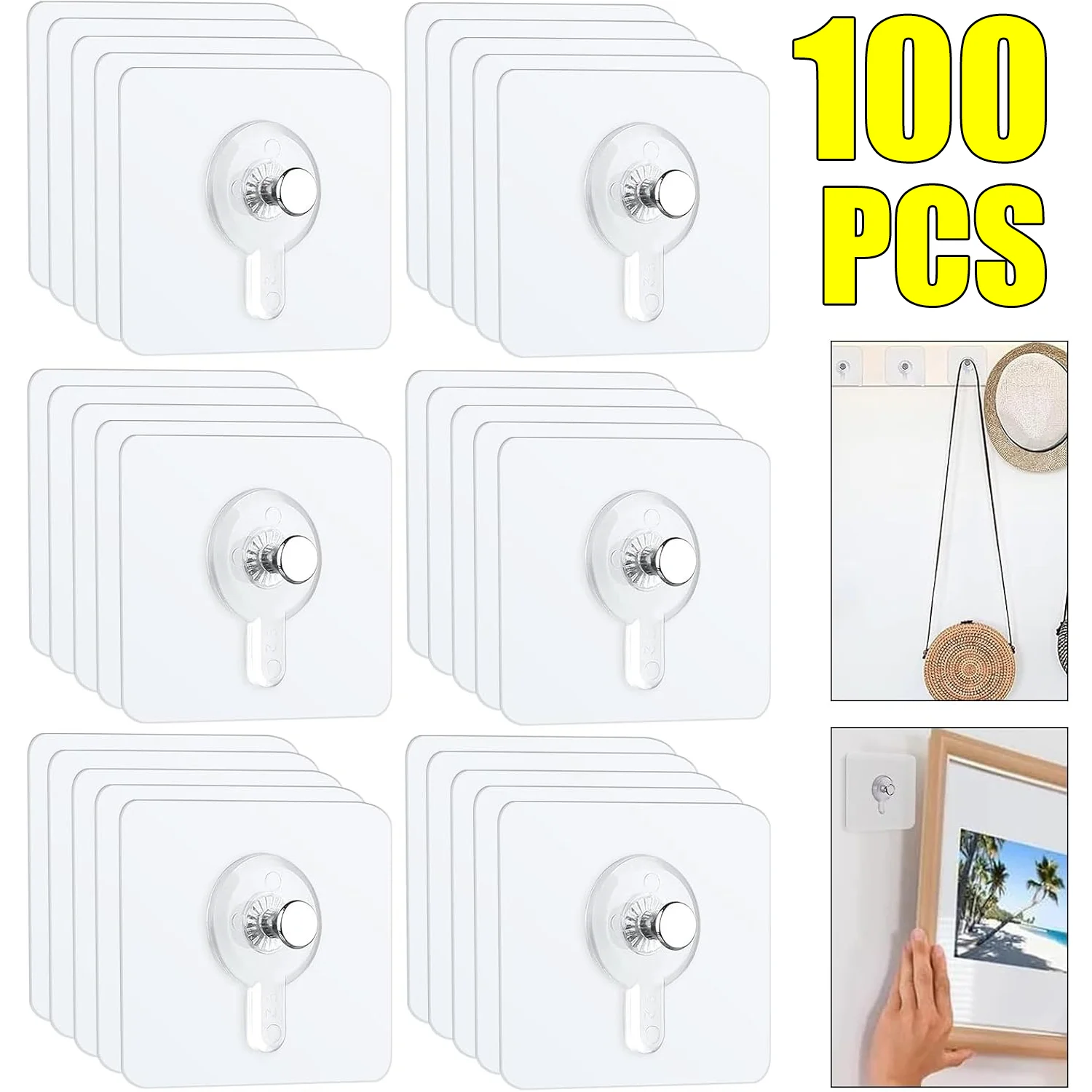 8 Ganci Autoadesivi Invisibili Per Quadri 6x8 Cm - Kit Con Accessori, Fino A 24 Pezzi, Per Specchi E Cornici - 2