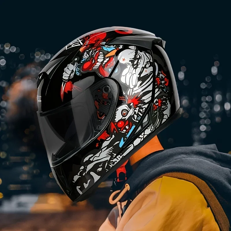 

Cool Motorcycle Helmet for Men, Full-Face Motorcycle Helmet, Dual-Lens Women'S Electric Bike Safety Helmet, Black Clown.