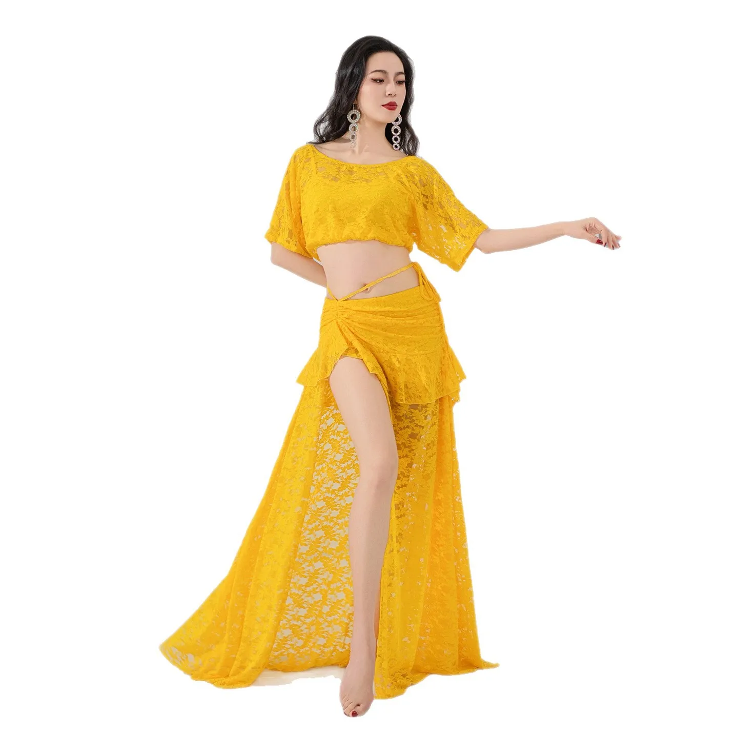 

2026 New Belly Dance Lace Set Elegant Practice Wear Oriental Dance Training Outfit Women's Performance Costume