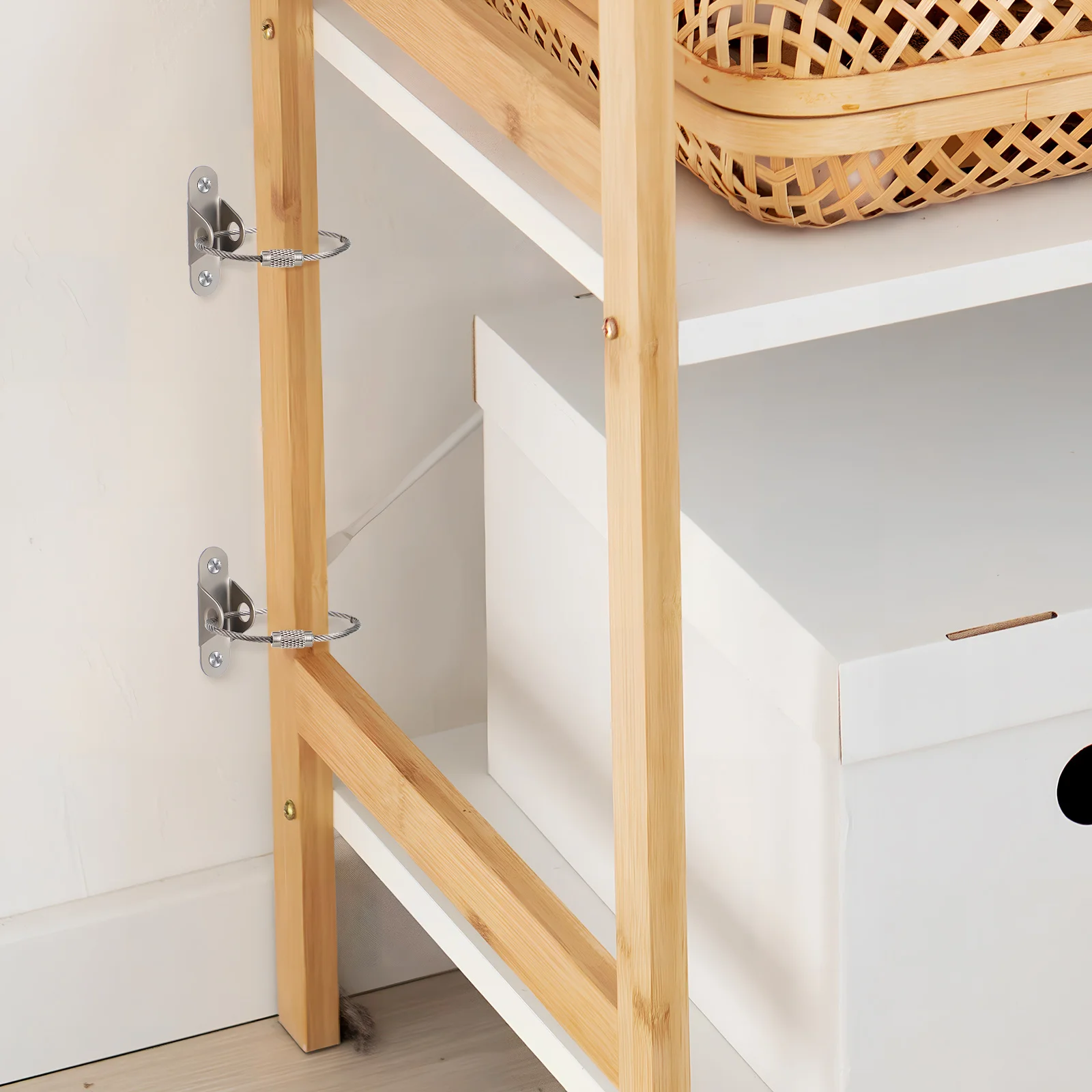 

6Sets Secure Furniture to Wall Anchor Anti Tip Straps No Drill Installation for Cabinet Bookshelf Earthquake Safety