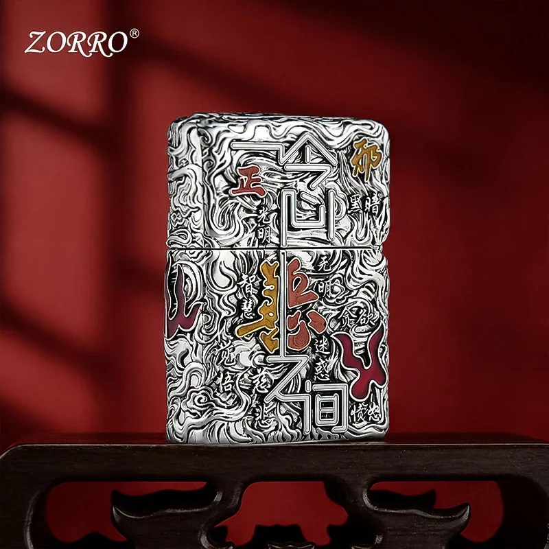 2027 ZORRO Kerosine Lighter, Creative Embossed Buddha-Demon Split Thought Heavy Armor Glow-in-the-Dark Lighter