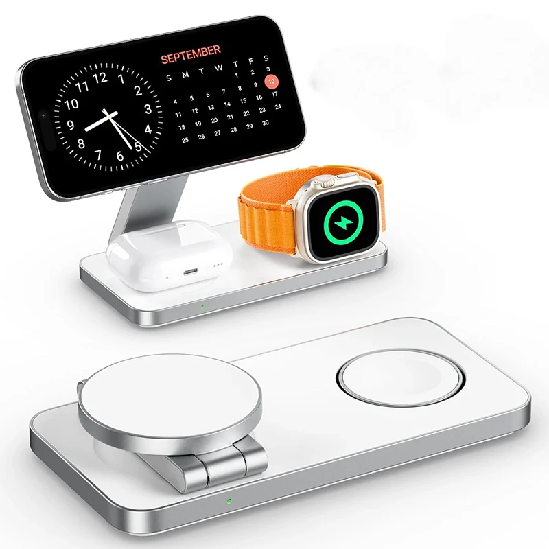 3 in 1 Wireless Charging Station for Apple Devices, Magnetic Foldable Travel Fast Charger Stand Apple Watch & AirPods Pro/4/3/2