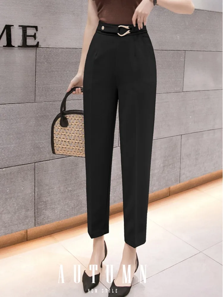 Office Lady Elegant Pencil Pants New 2022 Spring Korean Style All-match Straight High Waist Women Ankle-length Pants W1069