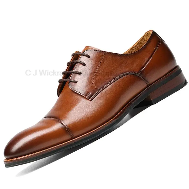 

Classic Men's Genuine Leather Oxford Derby Shoes Lace-Up Office Dress Wedding Brogue Round Head Business Formal Shoes For Men