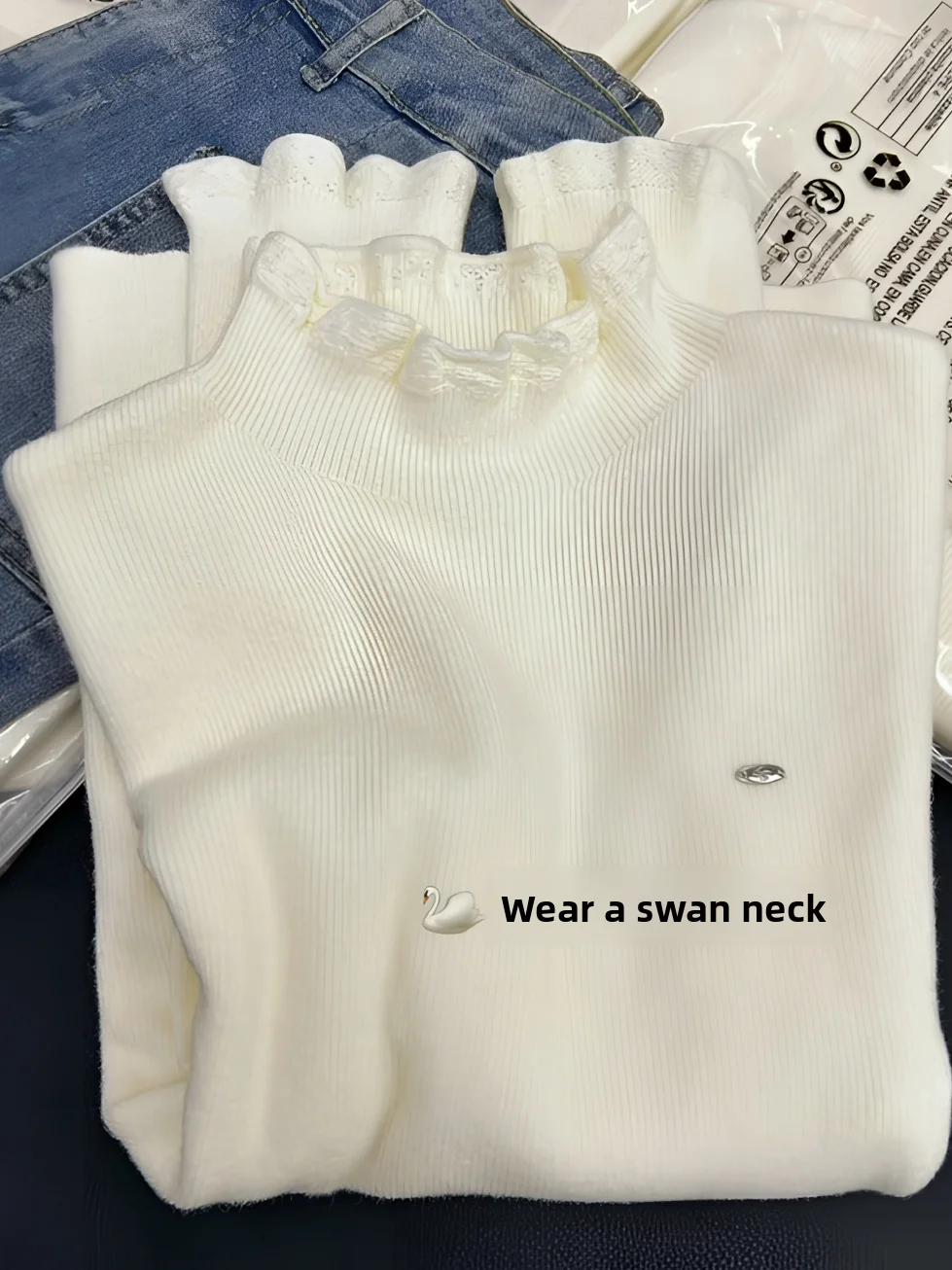 

Stunning f-High Ne Knitted Sweater Women's Soft Cozy Base Layer Top Princ Sle Slim Fit Long Sve Floral