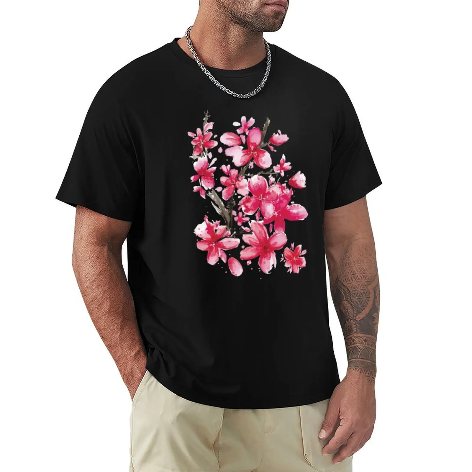 

Sakura flowers T-Shirt summer tops boys animal print oversize t-shirts man clothes for men