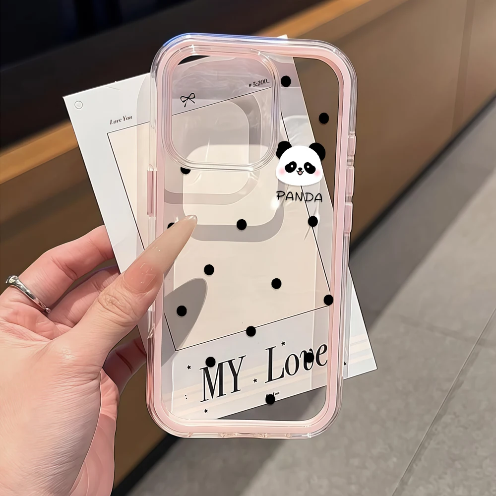 Niedliche Panda- & Polka-Dot-Handyhülle für iPhone 16 14 15 Plus 13 14 15 17 16 12 11 Pro Max Air XS XR Transparente Weiche Hülle – Detail 1