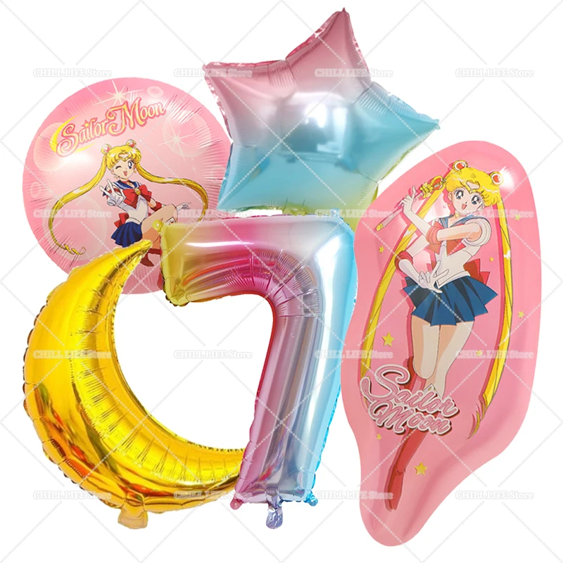 Cute Sailors Moon Girl Birthday Party Decoration Baby Shower Number Balloons Set Cartoon Stars Ballons Kids Party Supplies - view 2