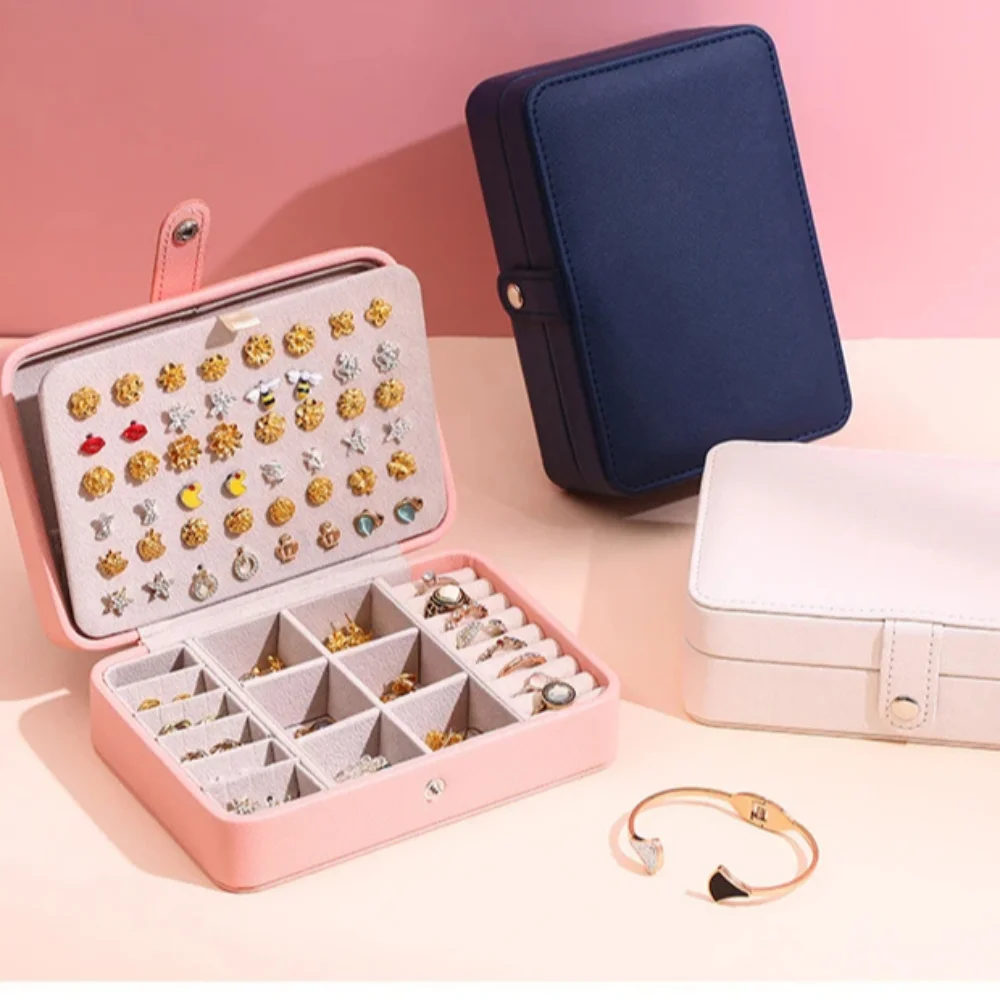Caja de almacenamiento de joyería portátil de gran capacidad, cajas de almacenamiento simples a prueba de polvo, pendientes, bolsa de joyería