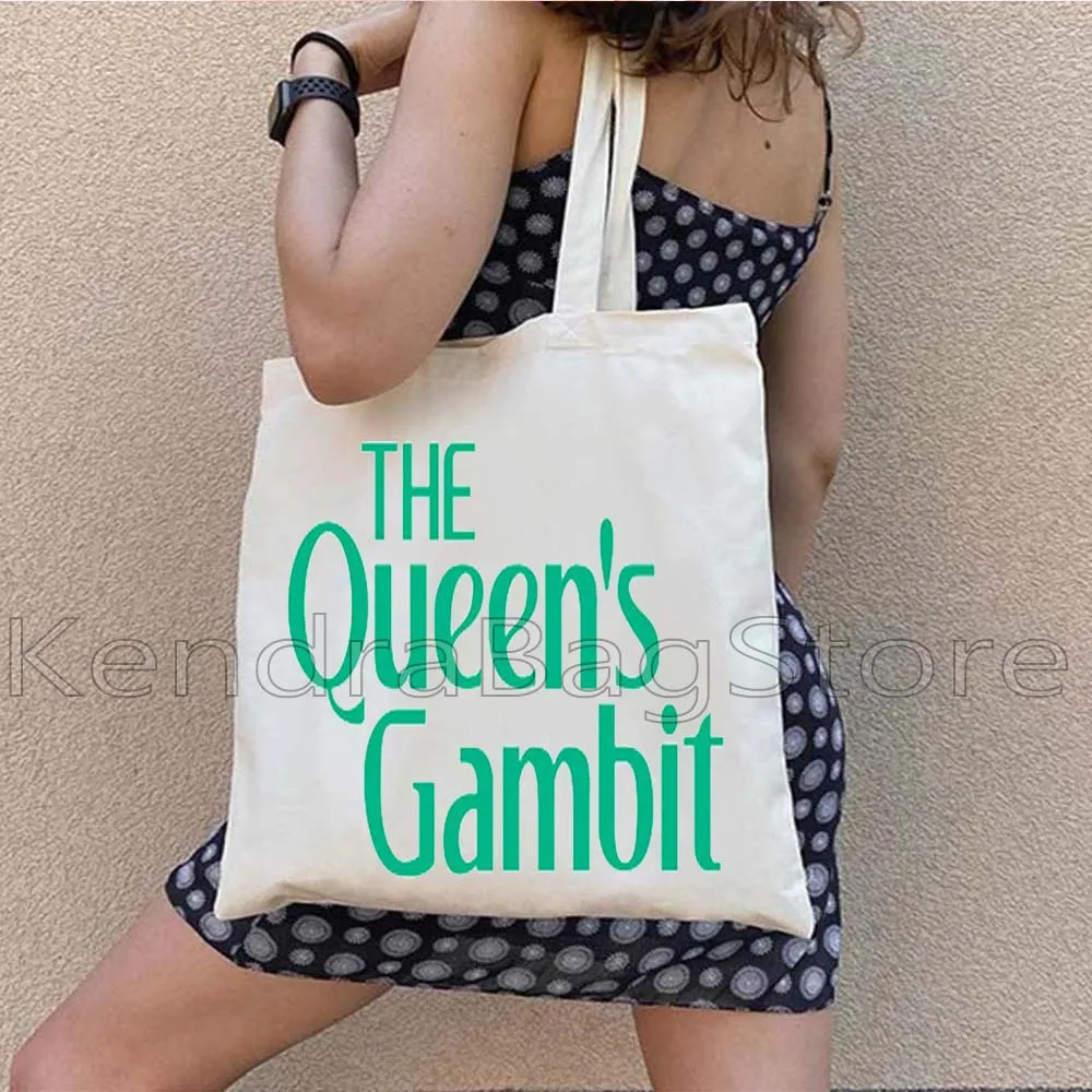 Retro Beth Harmon The Queen's Gambit Chess Piece Tv Series Chess Show Chess Girl Women Canvas Shoulder Tote Bag Shopper Handbag