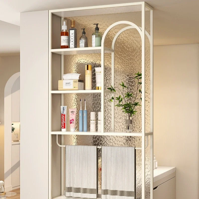 Bathroom half wall partition water corrugated glass screen modern simple living room washstand dry and wet separation rack