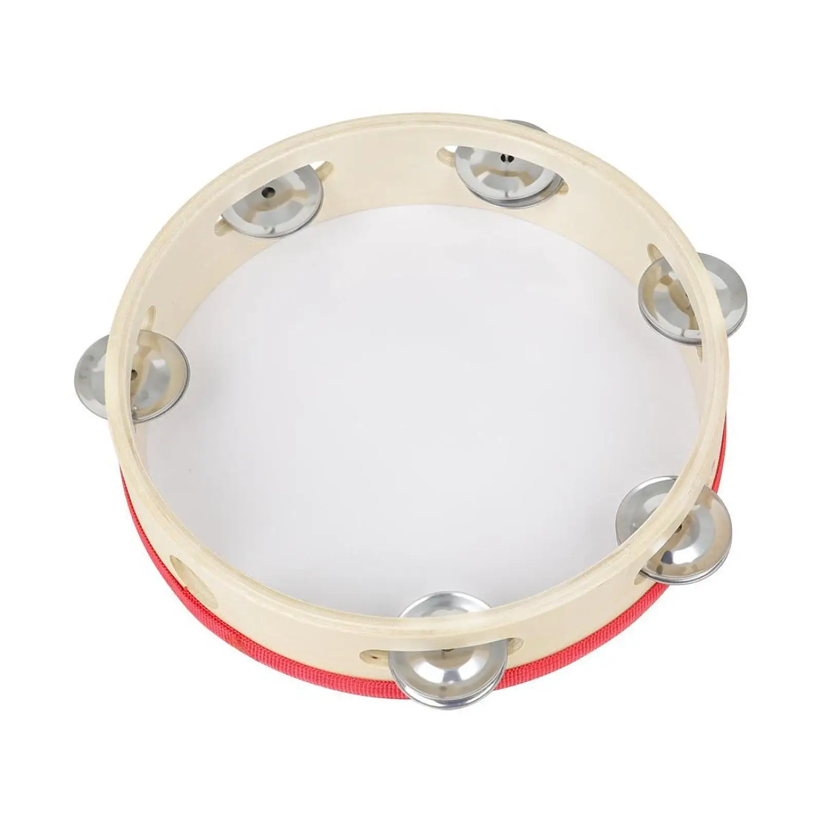 Tambourines for Children 8 Inch Wooden Drum Single Row Metal Bells Percussion Instrument for Kindergarten Family Party Teaching