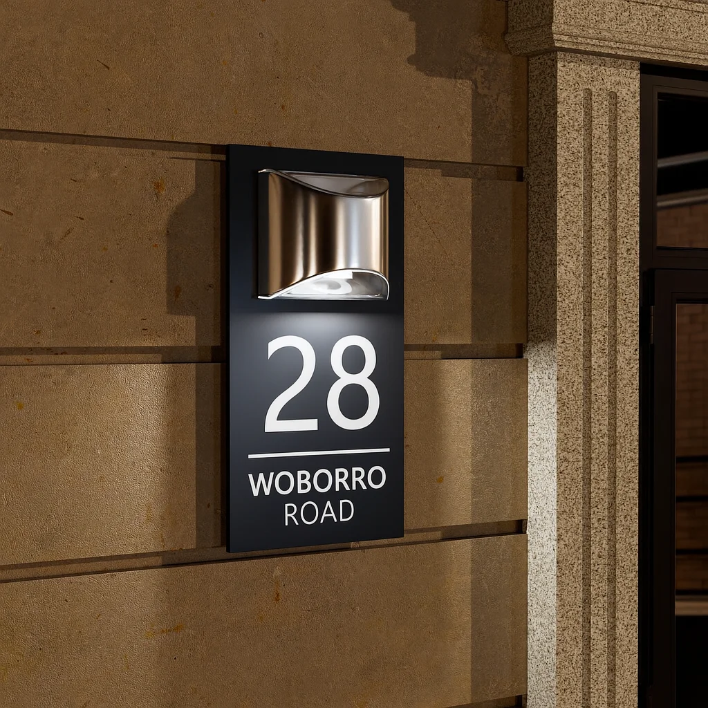 Modern Solar Light House Number Sign Outdoor Waterproof LED Address Plaque Custom Door Number Sign Matt Black Acrylic Wall Plate